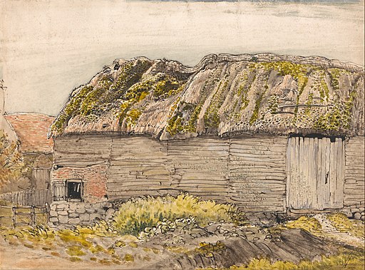 A barn with a mossy roof at Shoreham by Samuel Palmer