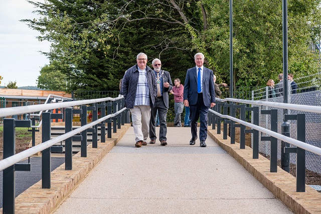 Michael Fallon walks down the new ramp for first time